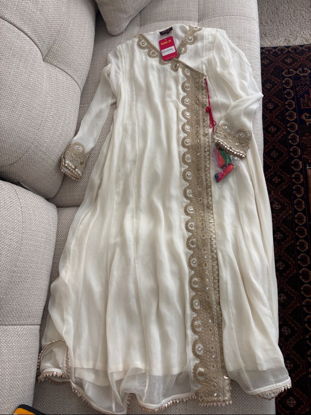 Ivory Women's Kurta with Gold Embellished Trim